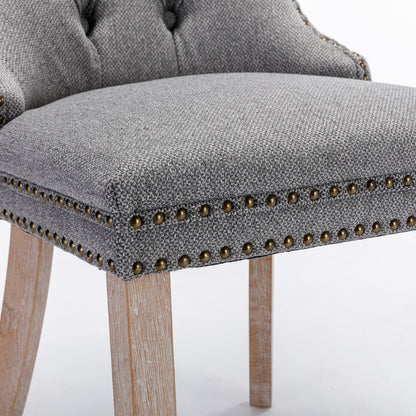 High-End Tufted Solid Wood Contemporary Flax Upholstered Linen Dining Chairs with Wood Legs and Nailhead Trim, 2-Piece Set ( Gray )