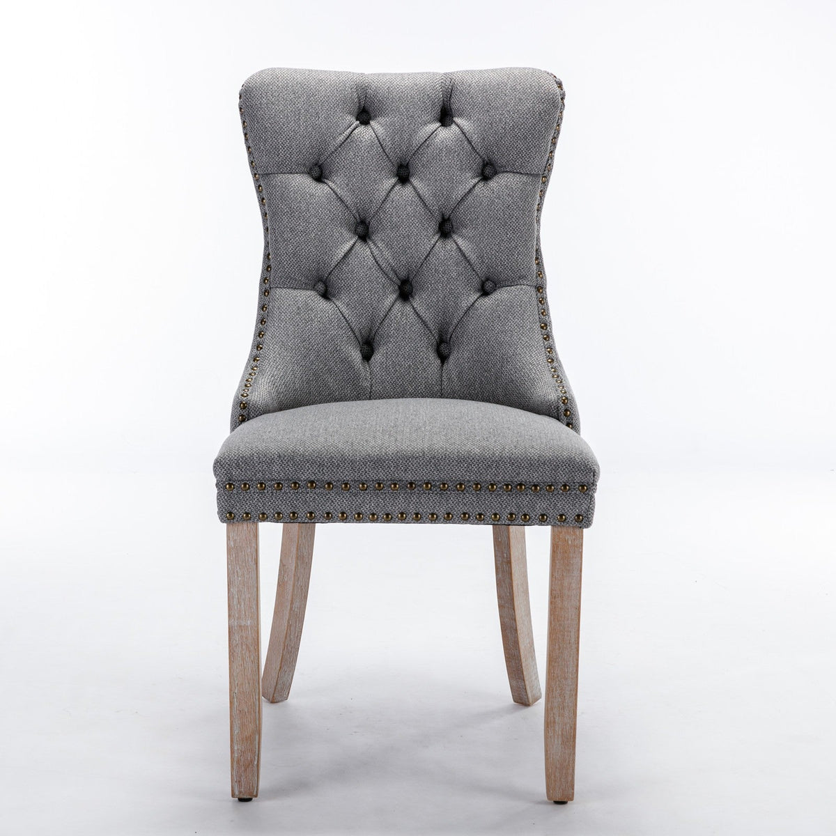 High-End Tufted Solid Wood Contemporary Flax Upholstered Linen Dining Chairs with Wood Legs and Nailhead Trim, 2-Piece Set ( Gray )