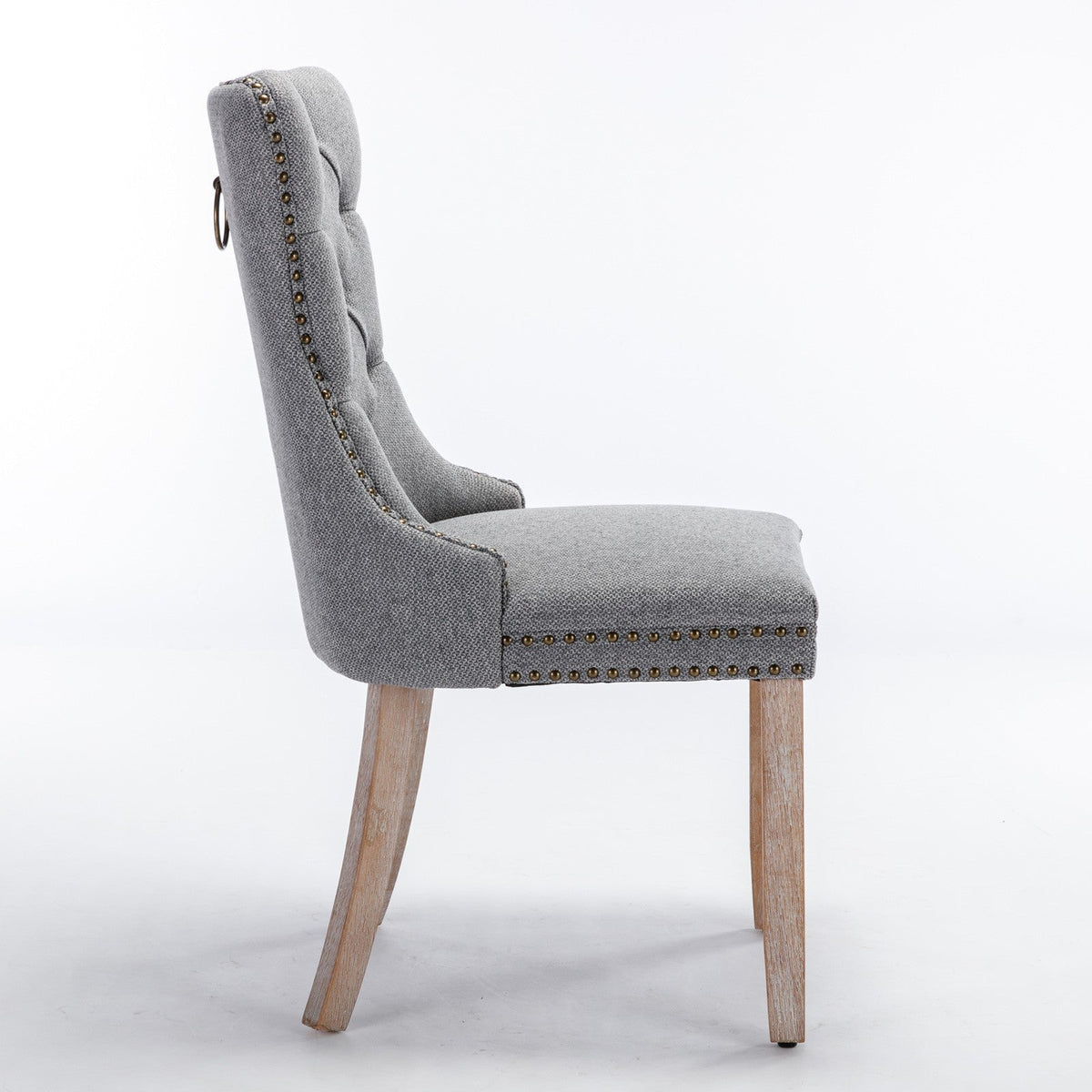 High-End Tufted Solid Wood Contemporary Flax Upholstered Linen Dining Chairs with Wood Legs and Nailhead Trim, 2-Piece Set ( Gray )