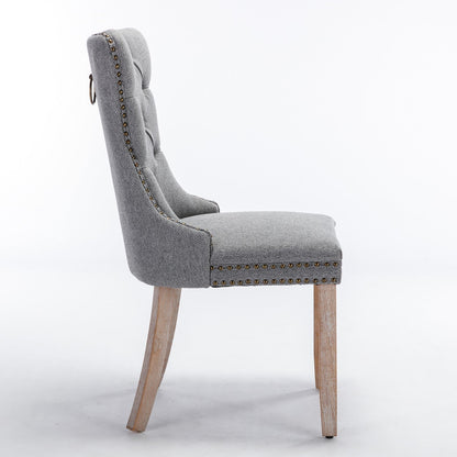High-End Tufted Solid Wood Contemporary Flax Upholstered Linen Dining Chairs with Wood Legs and Nailhead Trim, 2-Piece Set ( Gray )