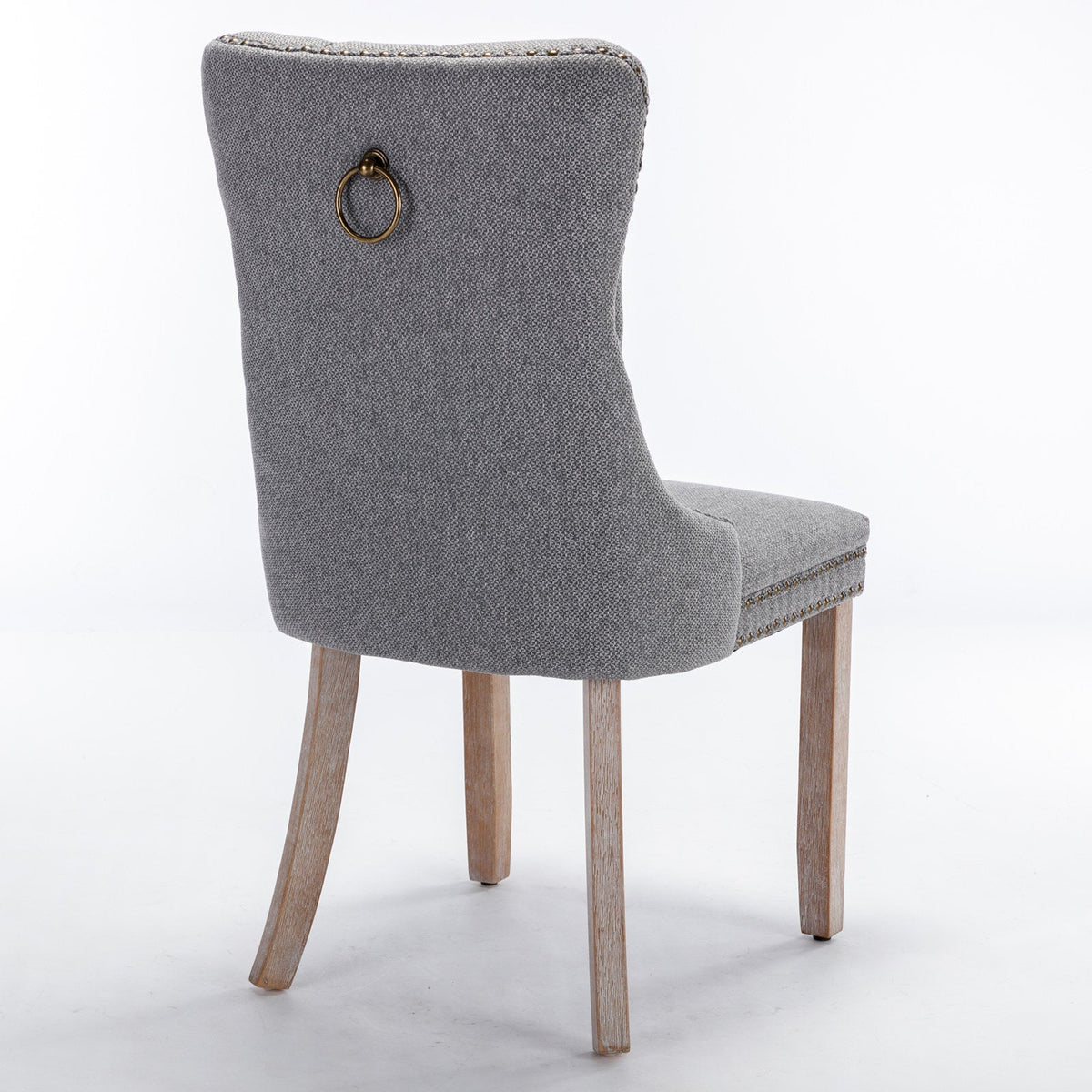 High-End Tufted Solid Wood Contemporary Flax Upholstered Linen Dining Chairs with Wood Legs and Nailhead Trim, 2-Piece Set ( Gray )