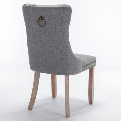 High-End Tufted Solid Wood Contemporary Flax Upholstered Linen Dining Chairs with Wood Legs and Nailhead Trim, 2-Piece Set ( Gray )