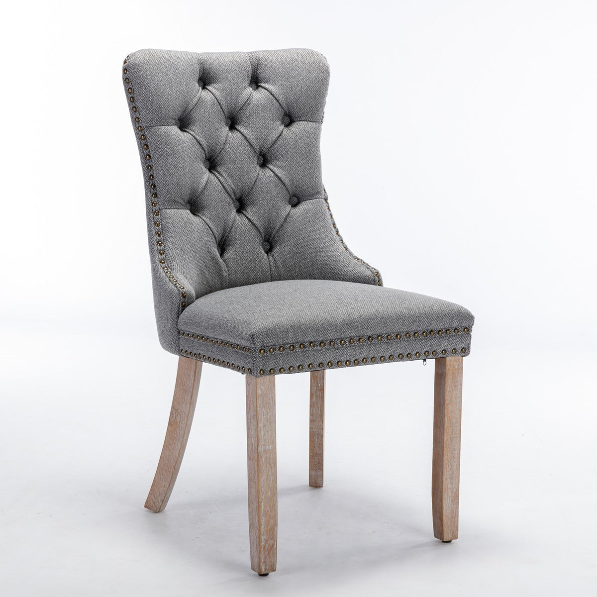 High-End Tufted Solid Wood Contemporary Flax Upholstered Linen Dining Chairs with Wood Legs and Nailhead Trim, 2-Piece Set ( Gray )