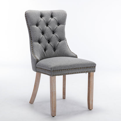 High-End Tufted Solid Wood Contemporary Flax Upholstered Linen Dining Chairs with Wood Legs and Nailhead Trim, 2-Piece Set ( Gray )