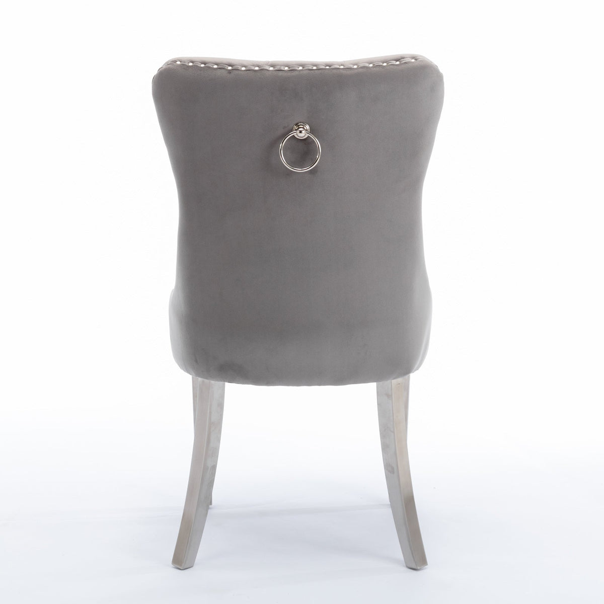 High-end Tufted Solid Wood Velvet Soft Cushion Dining Chair with Chrome-plated Legs and Nail Decoration, Gray and Chrome ( 2pcs Set )