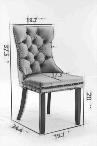 High-end Tufted Solid Wood Velvet Soft Cushion Dining Chair with Chrome-plated Legs and Nail Decoration, Gray and Chrome ( 2pcs Set )