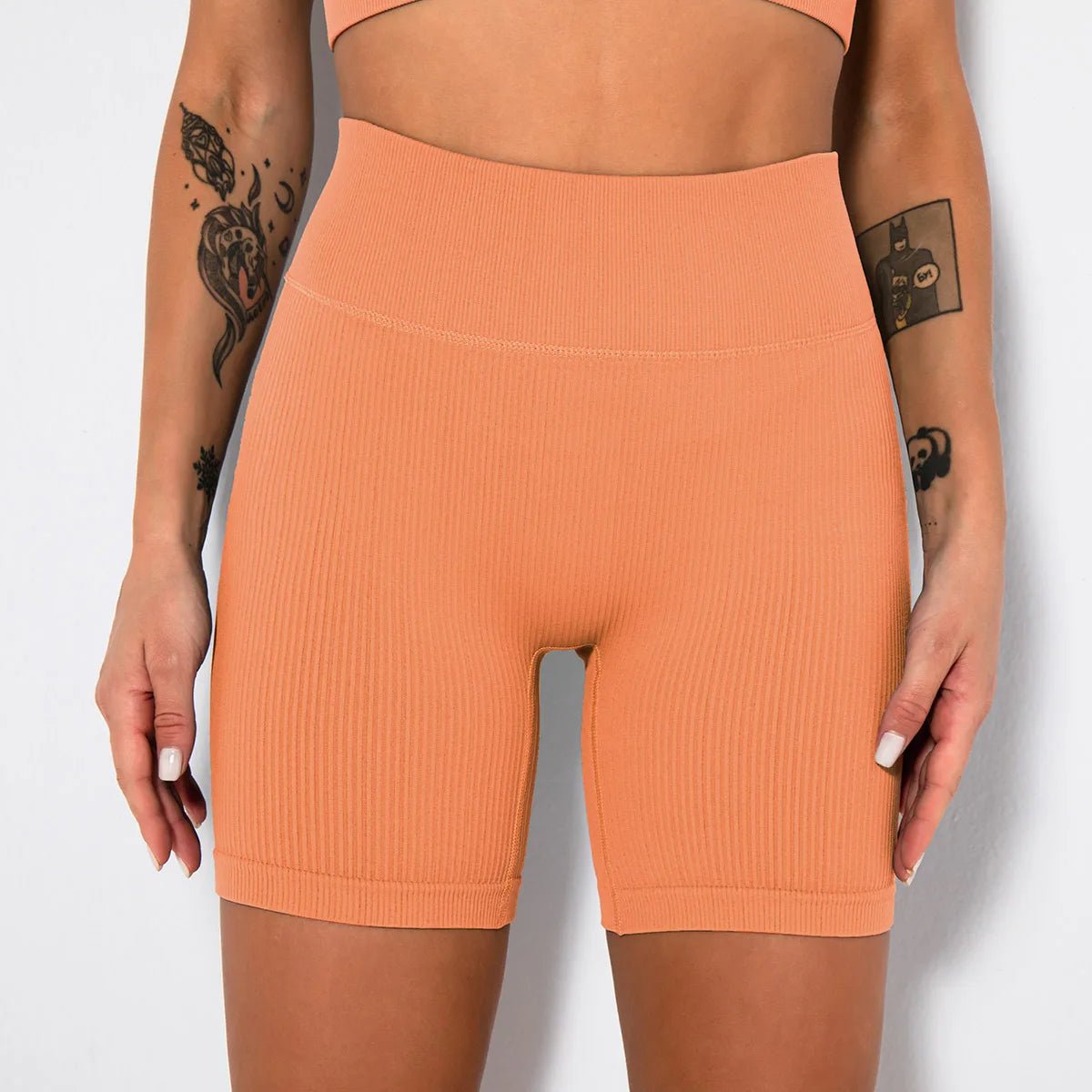 High-Waisted Seamless Ribbed Yoga Shorts for Women – Elastic, Flattering Workout & Gym Leggings