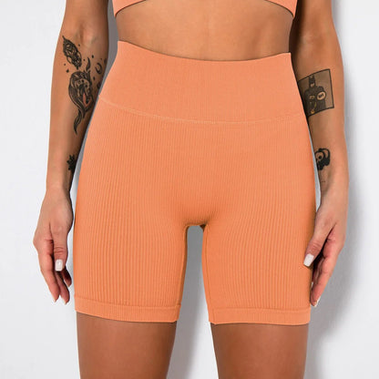 High-Waisted Seamless Ribbed Yoga Shorts for Women – Elastic, Flattering Workout & Gym Leggings