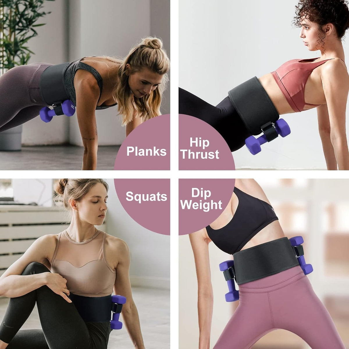 Hip Thrust Belt - Squat Belt Adjustable Barbell Pad Easy to Use with Dumbbells, Kettlebells, or Plates