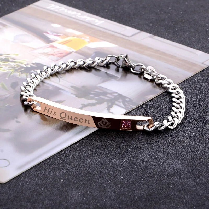 His Queen Her King Bracelet - Stainless Steel Couple Bracelets for Women Men Jewelry Matching Set Perfect for Valentine's Day
