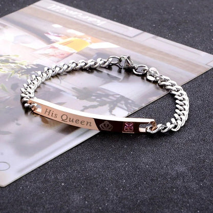 His Queen Her King Bracelet - Stainless Steel Couple Bracelets for Women Men Jewelry Matching Set Perfect for Valentine's Day