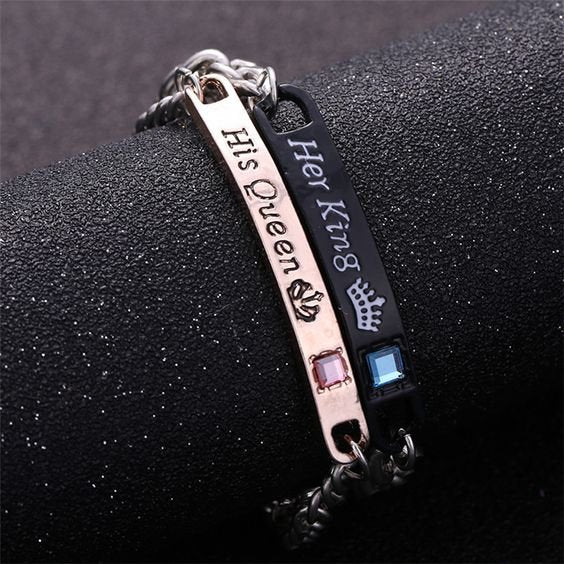 His Queen Her King Bracelet - Stainless Steel Couple Bracelets for Women Men Jewelry Matching Set Perfect for Valentine's Day