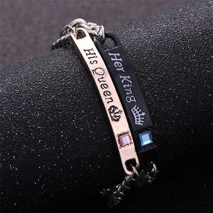 His Queen Her King Bracelet - Stainless Steel Couple Bracelets for Women Men Jewelry Matching Set Perfect for Valentine's Day