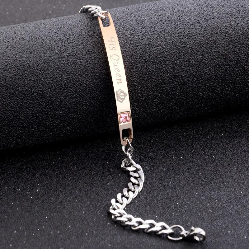 His Queen Her King Bracelet - Stainless Steel Couple Bracelets for Women Men Jewelry Matching Set Perfect for Valentine's Day