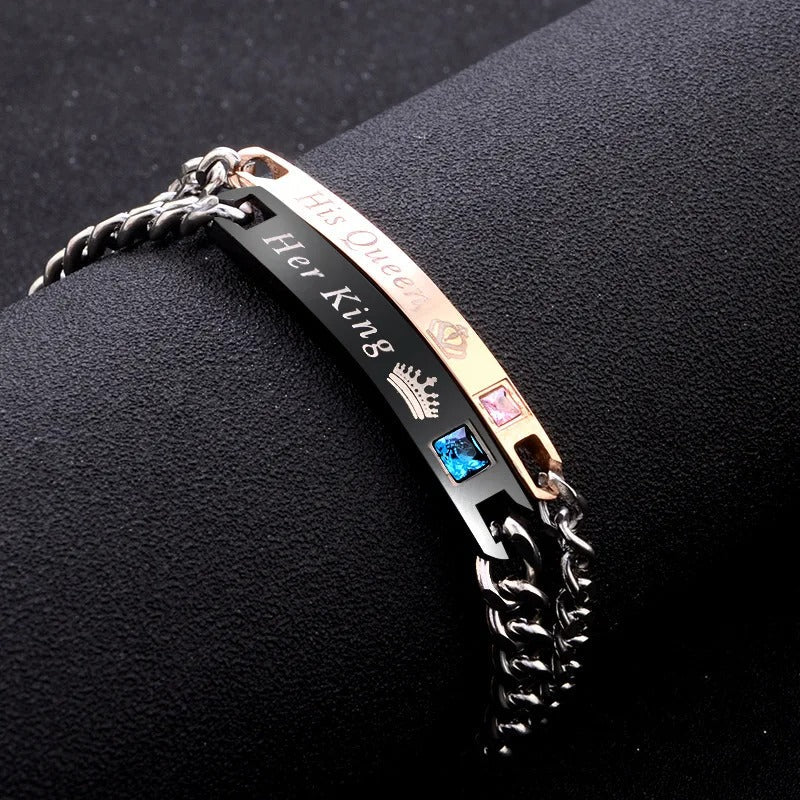 His Queen Her King Bracelet - Stainless Steel Couple Bracelets for Women Men Jewelry Matching Set Perfect for Valentine's Day