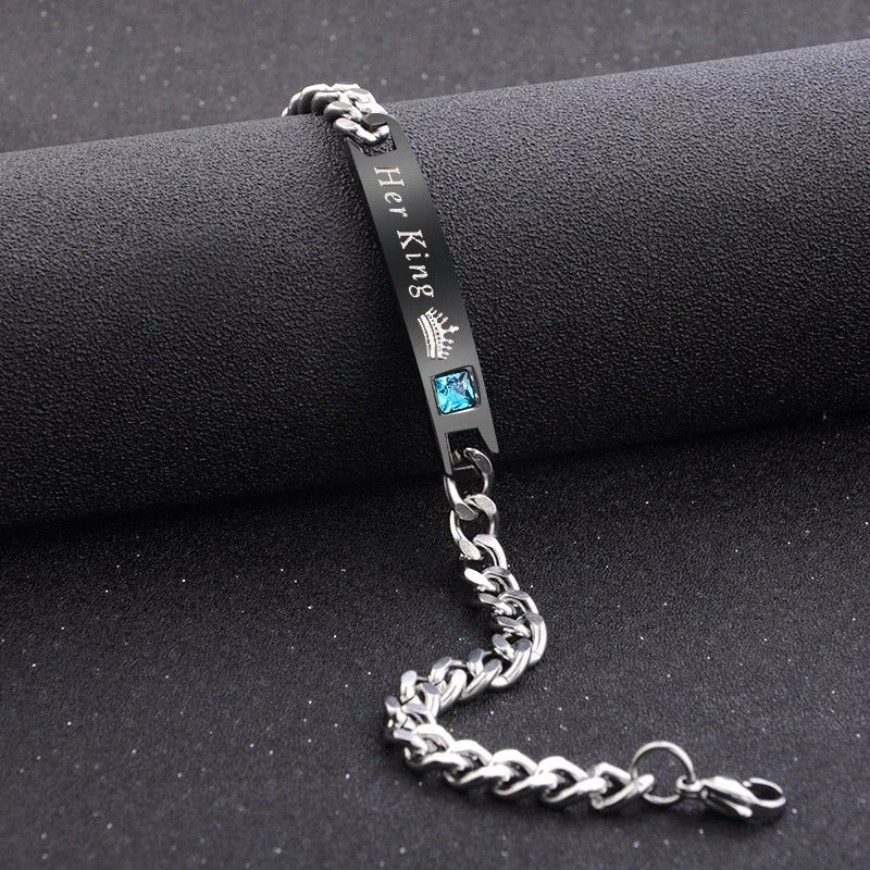 His Queen Her King Bracelet - Stainless Steel Couple Bracelets for Women Men Jewelry Matching Set Perfect for Valentine's Day