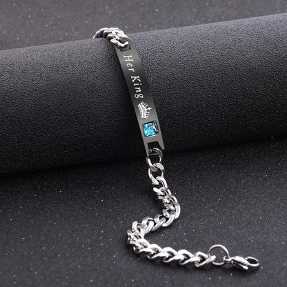 His Queen Her King Bracelet - Stainless Steel Couple Bracelets for Women Men Jewelry Matching Set Perfect for Valentine's Day