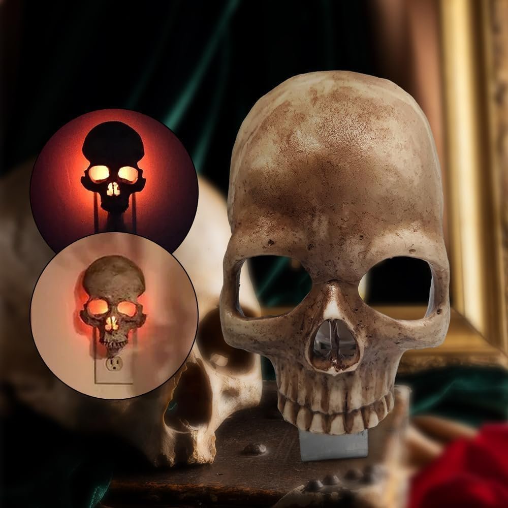 Human Skull Light - Gothic Skeleton Skull Plug Into Wall Night Light