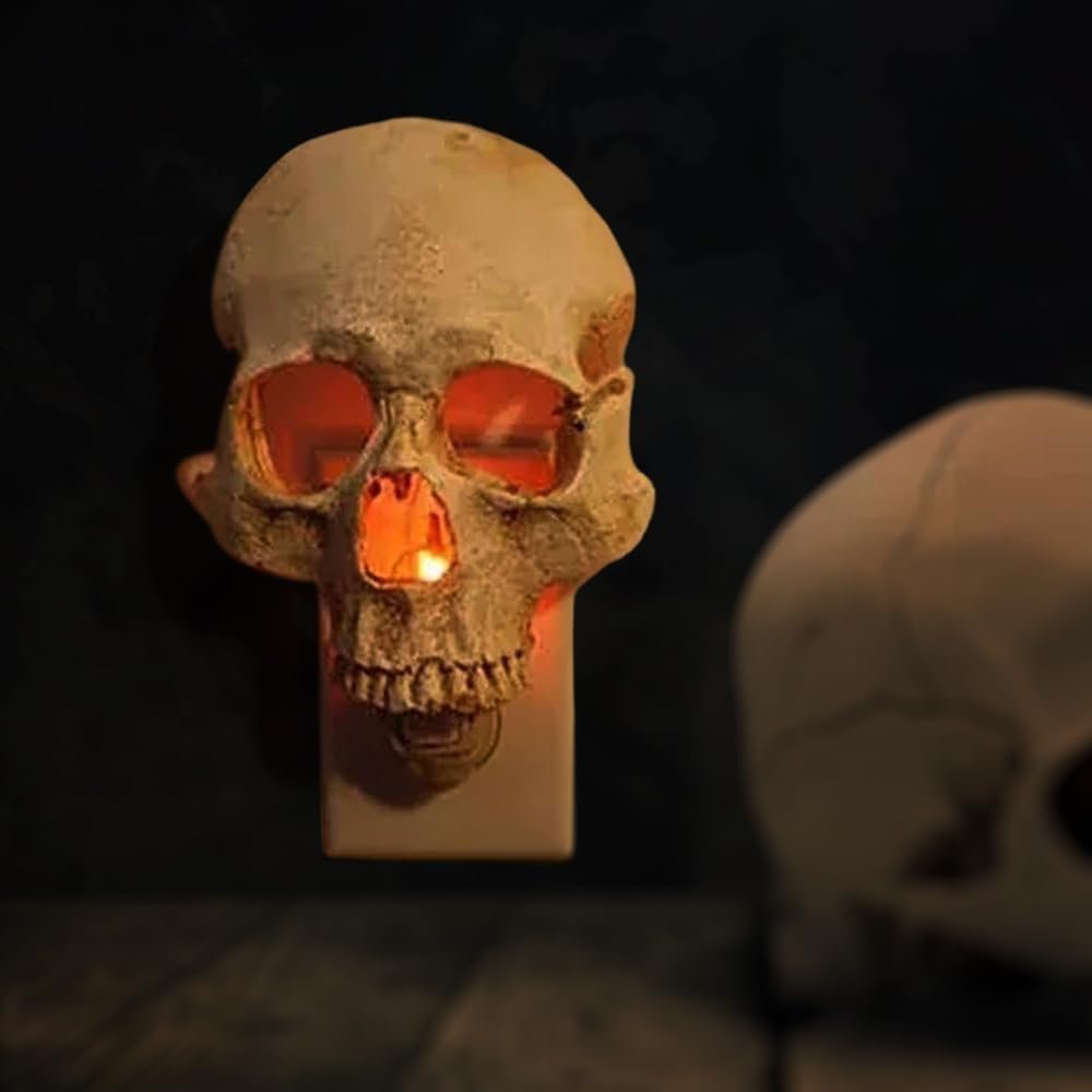 Human Skull Light - Gothic Skeleton Skull Plug Into Wall Night Light