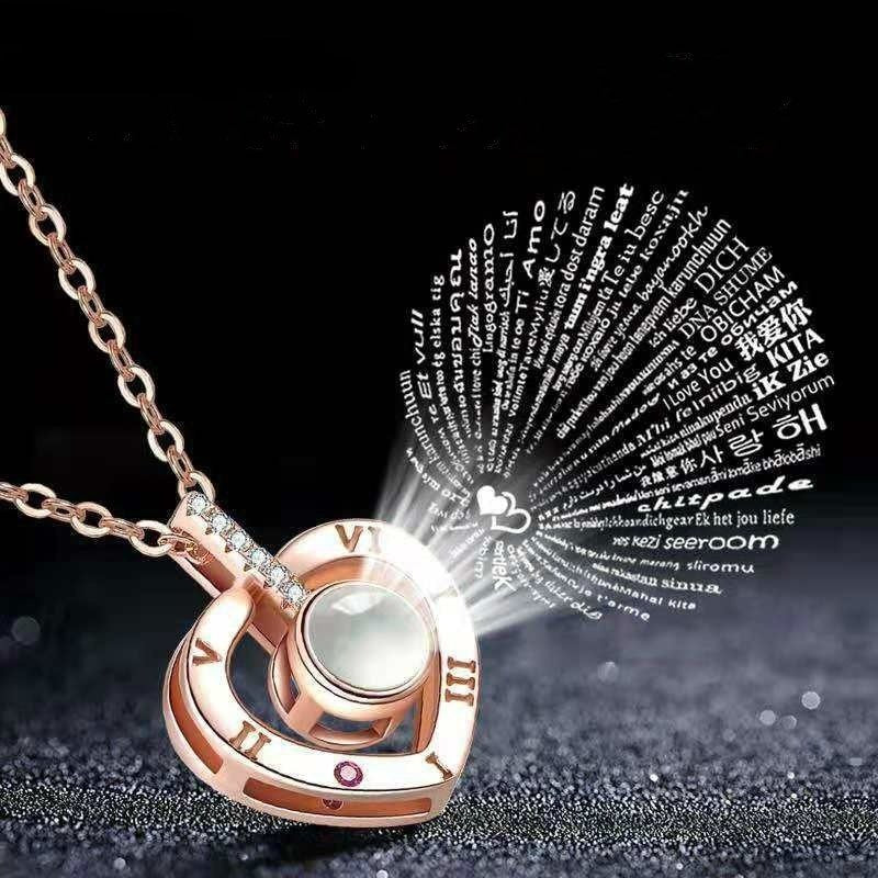 I Love You In 100 Languages Necklace - Micro Engraving Light Projection Love Pendant Perfect for Valentine's Day