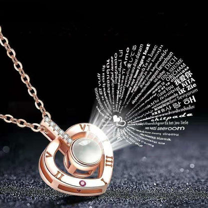 I Love You In 100 Languages Necklace - Micro Engraving Light Projection Love Pendant Perfect for Valentine's Day