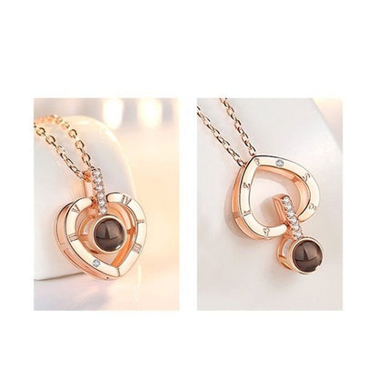 I Love You In 100 Languages Necklace - Micro Engraving Light Projection Love Pendant Perfect for Valentine's Day