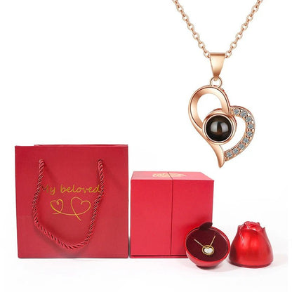 I Love You in 100 Languages Necklace - Personalized 100 Languages I Love You Photo Heart Projection Necklace Perfect for Valentine's Day