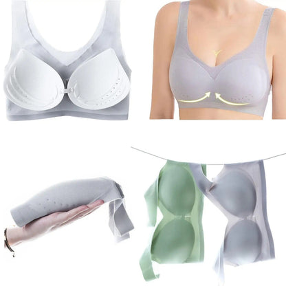 Ice Silk Seamless Wireless Comfort Bra - No Underwire, Wide Straps, Removable Pads, Non-Marking