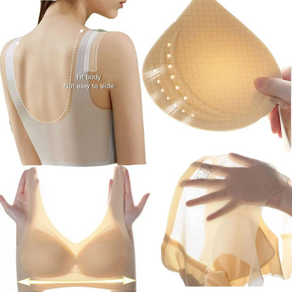 Ice Silk Seamless Wireless Comfort Bra - No Underwire, Wide Straps, Removable Pads, Non-Marking