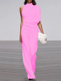 Women's round-neck, sleeveless jumpsuit with flared legs