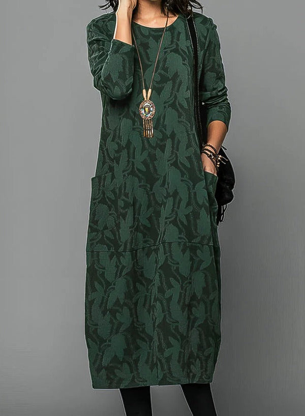 Casual Winter Dress For Women With Round Neckline and Warm Fabric