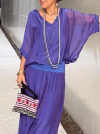 Elegant two-piece wide-leg chiffon pants