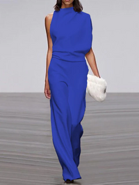 Women's round-neck, sleeveless jumpsuit with flared legs