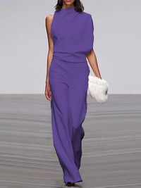 Women's round-neck, sleeveless jumpsuit with flared legs