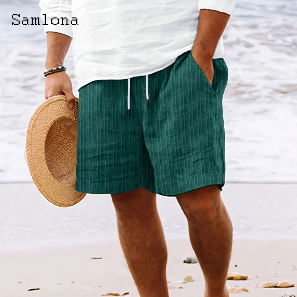 Soft Cotton Linen Men’s Striped Shorts – Elegant and Breathable Black & White Casual Beachwear for Summer Street Style Looks