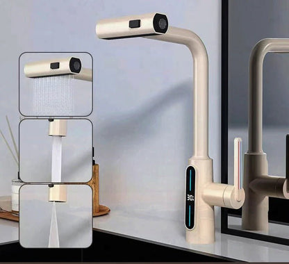 Intelligent Digital Display Faucet Pull-out Basin Faucet - 3 in 1 360° Swiveling Waterfall Kitchen Tap