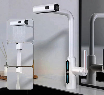 Intelligent Digital Display Faucet Pull-out Basin Faucet - 3 in 1 360° Swiveling Waterfall Kitchen Tap