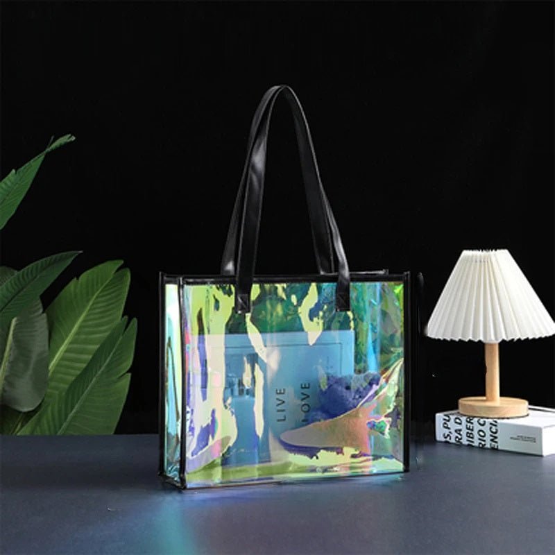 Iridescent Laser Jelly Tote Bag – Customizable Transparent Waterproof Tote for Stylish Gifts & Everyday Elegance