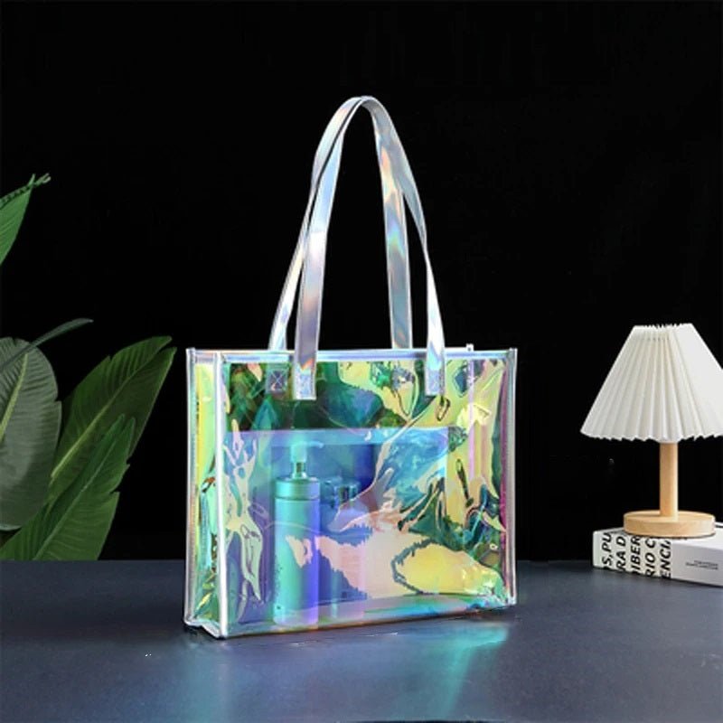 Iridescent Laser Jelly Tote Bag – Customizable Transparent Waterproof Tote for Stylish Gifts & Everyday Elegance