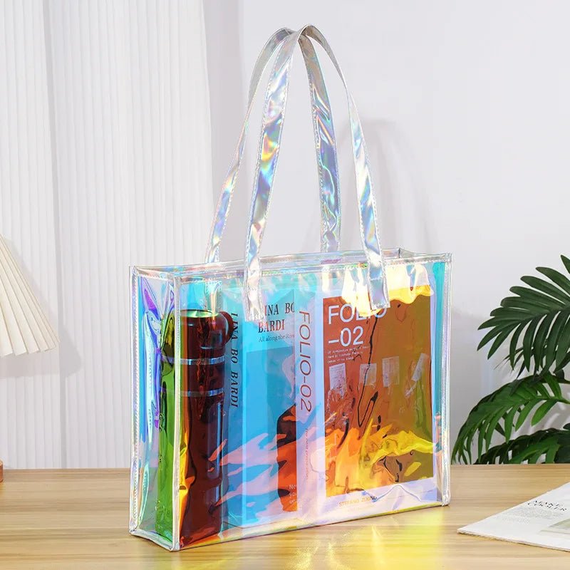 Iridescent Laser Jelly Tote Bag – Customizable Transparent Waterproof Tote for Stylish Gifts & Everyday Elegance