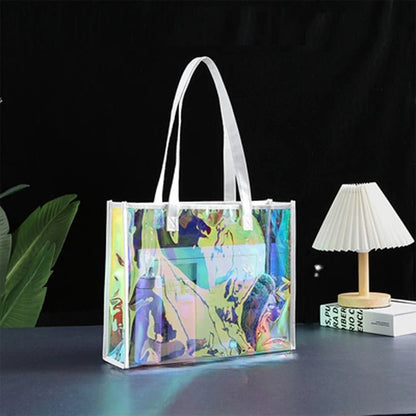 Iridescent Laser Jelly Tote Bag – Customizable Transparent Waterproof Tote for Stylish Gifts & Everyday Elegance