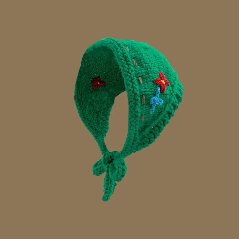 Japanese-Inspired Handmade Flower Knitted Headband – Adorable & Cozy Ear Warmer with Versatile Triangle Scarf Earmuffs for Ultimate Comfort