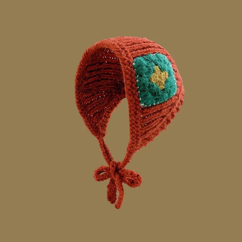 Japanese-Inspired Handmade Flower Knitted Headband – Adorable & Cozy Ear Warmer with Versatile Triangle Scarf Earmuffs for Ultimate Comfort