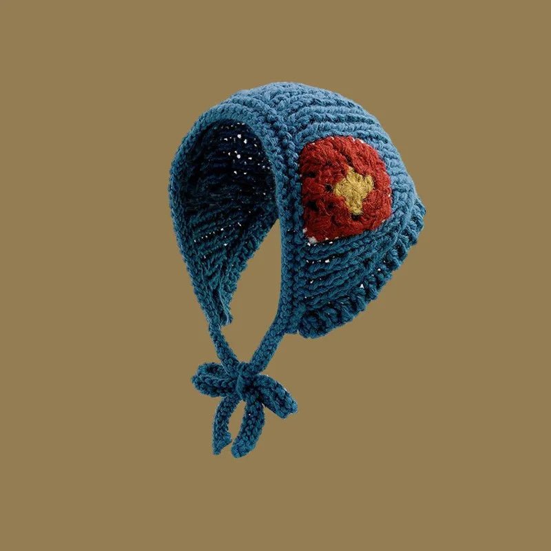 Japanese-Inspired Handmade Flower Knitted Headband – Adorable & Cozy Ear Warmer with Versatile Triangle Scarf Earmuffs for Ultimate Comfort