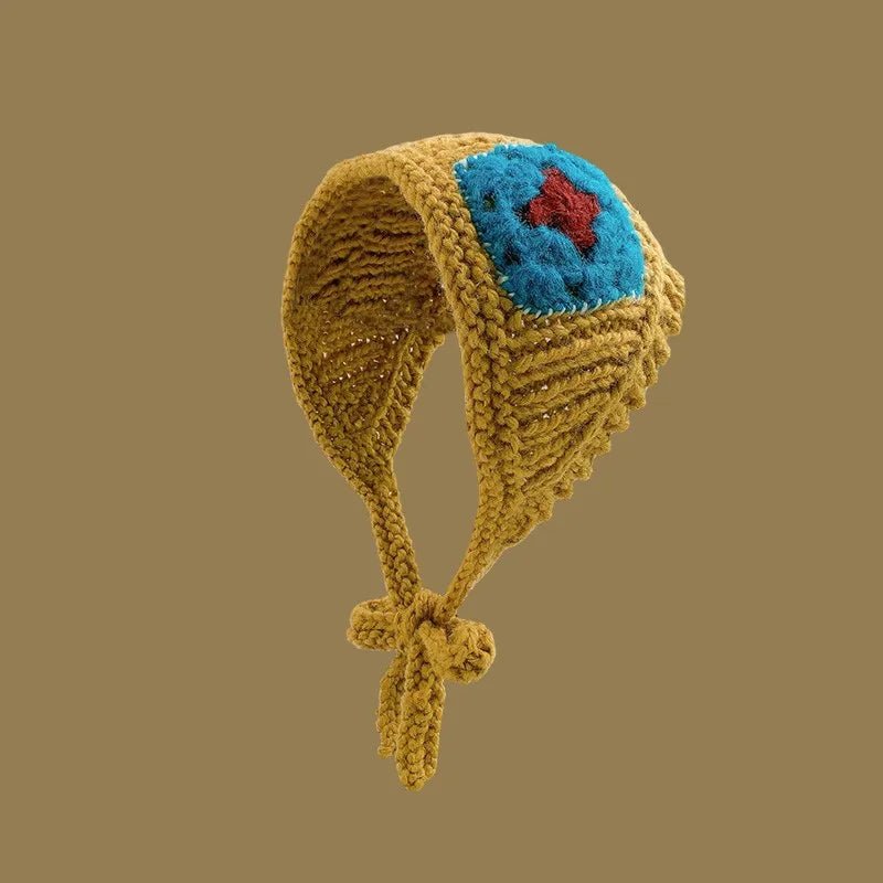 Japanese-Inspired Handmade Flower Knitted Headband – Adorable & Cozy Ear Warmer with Versatile Triangle Scarf Earmuffs for Ultimate Comfort