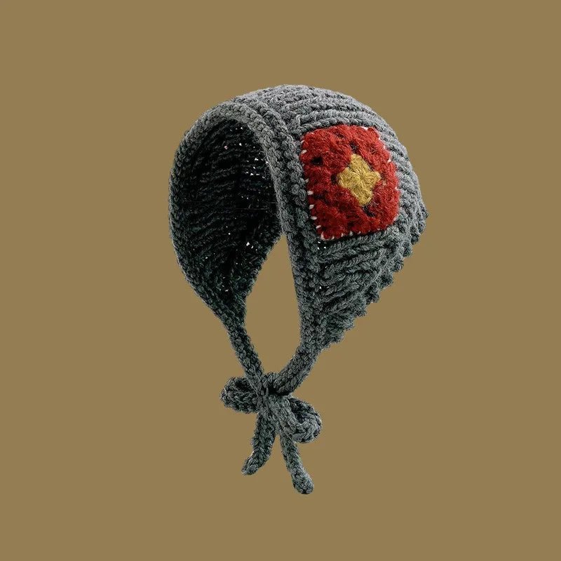 Japanese-Inspired Handmade Flower Knitted Headband – Adorable & Cozy Ear Warmer with Versatile Triangle Scarf Earmuffs for Ultimate Comfort