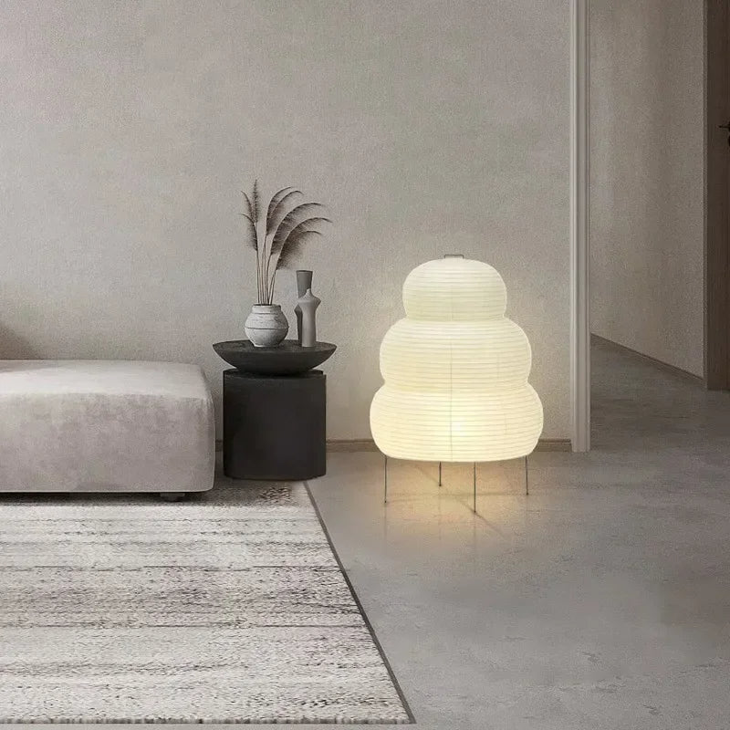 Japanese Noguchi Style Wabi-Sabi Three-Legged Floor Lamp – Minimalist White Rice Paper LED Light for Bedroom, Living Room, and Study