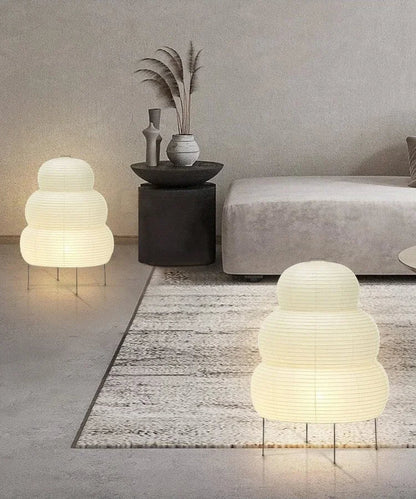 Japanese Noguchi Style Wabi-Sabi Three-Legged Floor Lamp – Minimalist White Rice Paper LED Light for Bedroom, Living Room, and Study