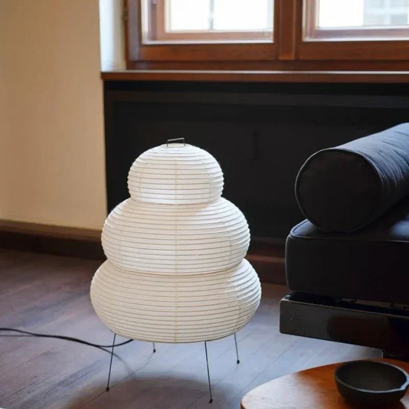 Japanese Noguchi Style Wabi-Sabi Three-Legged Floor Lamp – Minimalist White Rice Paper LED Light for Bedroom, Living Room, and Study