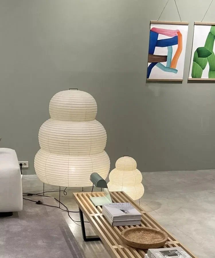Japanese Noguchi Style Wabi-Sabi Three-Legged Floor Lamp – Minimalist White Rice Paper LED Light for Bedroom, Living Room, and Study